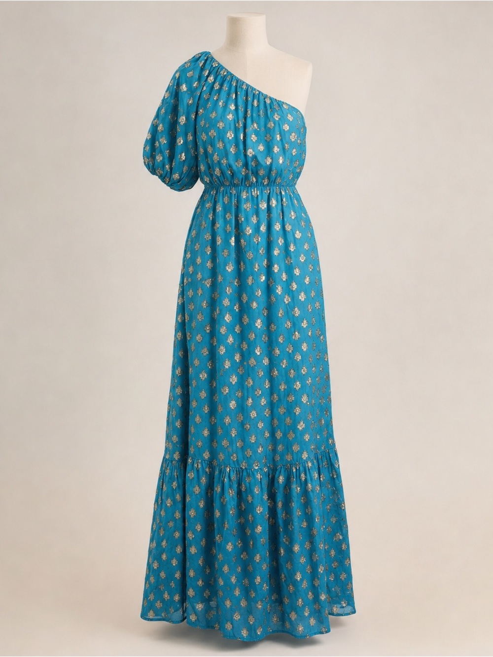 Lilly Pulitzer Resort Chic Turquoise One-Shoulder Floral Maxi Dress